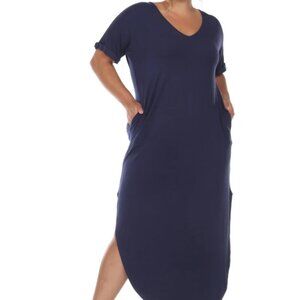 White Mark Short Sleeve V-neck Maxi Dress - Plus Size 1X - Navy